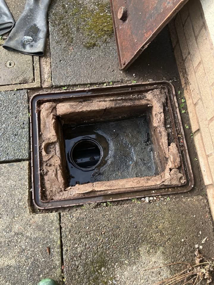 Outdoor drain chamber after being cleared and cleaned
